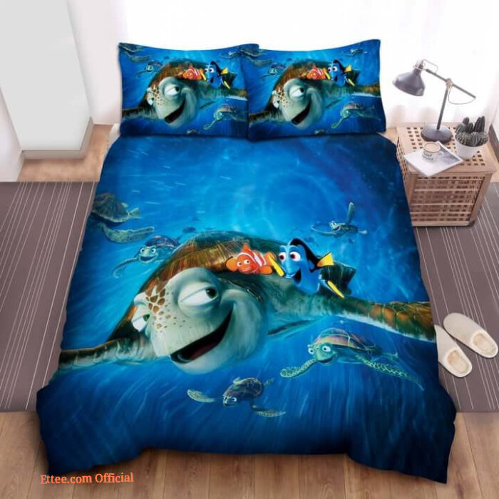 Marlin And Dory In Sea Current With Sea Turtles To Find Nemo Bed Sheets Spread Comforter Duvet Cover Bedding Sets - King - Ettee