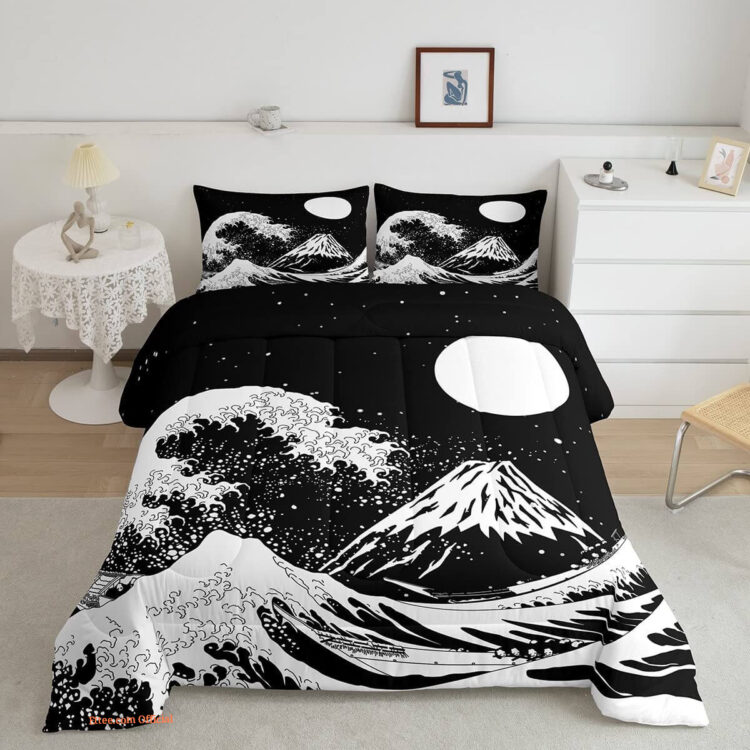 Moon Bedding Set Full Ocean Waves. Luxurious Smooth And Durable - King - Ettee