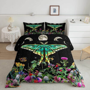 Moon Comforter Colorful Floral Butterfly Bedding Set - King - Ettee