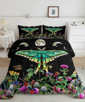 Moon Comforter Colorful Floral Butterfly Bedding Set - King - Ettee