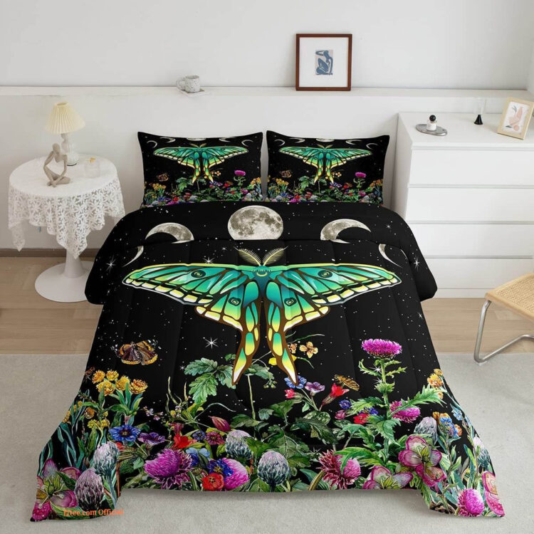 Moon Comforter Colorful Floral Butterfly Bedding Set - King - Ettee