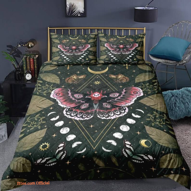 Moth 3pcs Comforter set Bedding set Moon phase Quilt set For Bedroom - King - Ettee