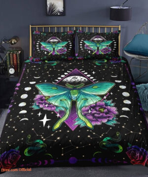 Moth 3pcs Comforter set Bedding set Moon phase Quilt set For Bedroom3 - King - Ettee