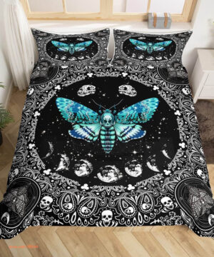 Moth Skull Bedding Set Sun and Moon Boho Comforter Cover for Kids - King - Ettee