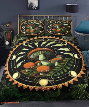 Mushroom 3pcs Comforter set moon phase Bedding set Quilt For Bedroom - King - Ettee