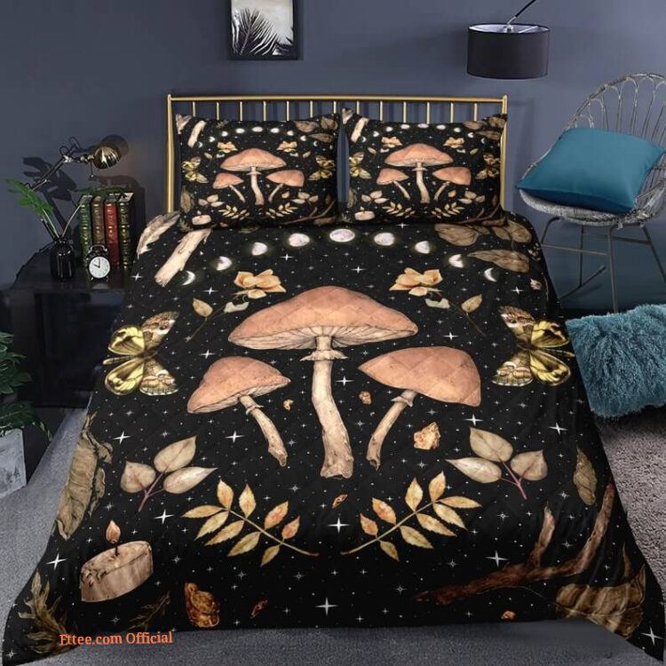 Mushroom 3pcs Comforter set moon phase Bedding set Quilt For Bedroom with - King - Ettee