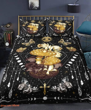 Mushroom 3pcs Comforter set moon phase butterfly dream catcher Bedding set Quilt For Bedroom - King - Ettee