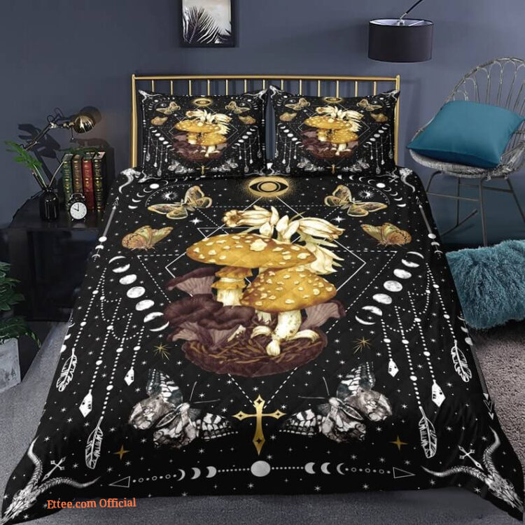 Mushroom 3pcs Comforter set moon phase butterfly dream catcher Bedding set Quilt For Bedroom - King - Ettee