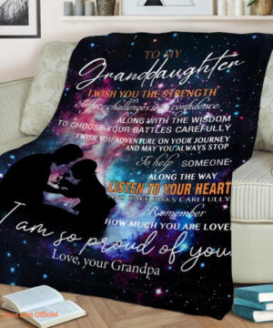 My Granddaughter I Wish You The Strength Love Your Grandpa  Fleece Quilt Blanket - Super King - Ettee