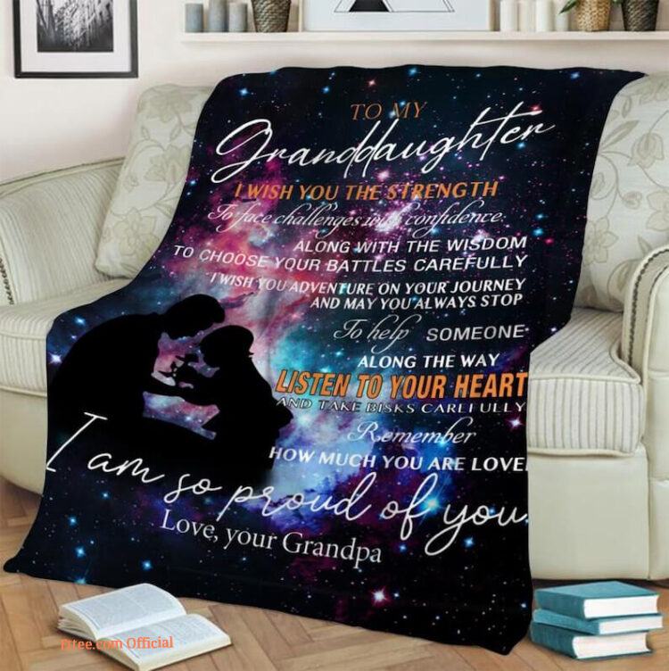 My Granddaughter I Wish You The Strength Love Your Grandpa  Fleece Quilt Blanket - Super King - Ettee