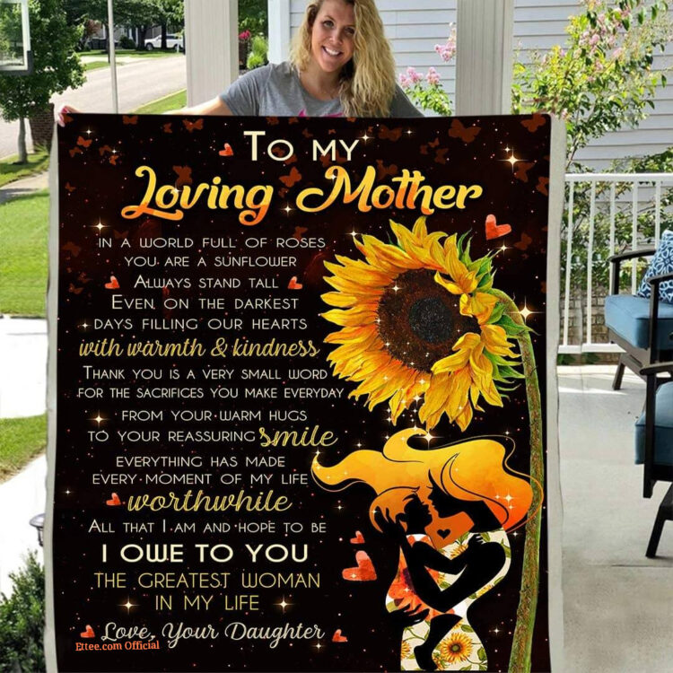 My Love Mother from Daughter You are a Sunflower Always Stand Tall Front Flannel Back Sherpa Fleece Blanket - Super King - Ettee