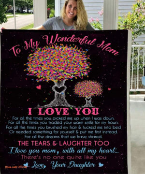 My Mom from Daughter i Love You with All My Heart Front Flannel Back Sherpa Fleece Blanket - Super King - Ettee