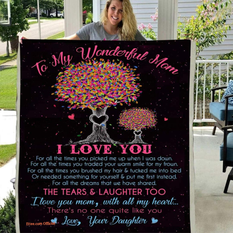 My Mom from Daughter i Love You with All My Heart Front Flannel Back Sherpa Fleece Blanket - Super King - Ettee