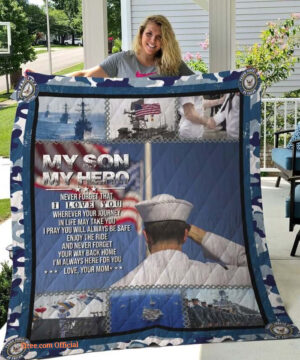 Navy Army To My Son From Mom I'm Always Here For You Quilt Blanket Great Customized - Super King - Ettee