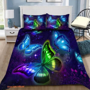 Neon Butterfly Cotton Bed Sheets Spread Comforter Bedding Sets - King - Ettee