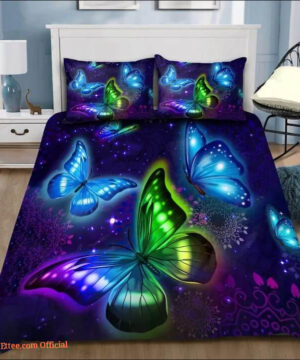 Neon Butterfly Cotton Bed Sheets Spread Comforter Bedding Sets - King - Ettee