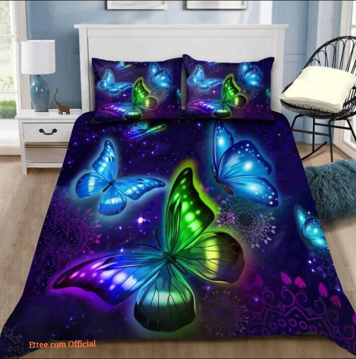 Neon Butterfly Cotton Bed Sheets Spread Comforter Bedding Sets - King - Ettee