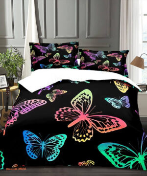 Neon Butterfly Rainbow Neon Butterfly Bedding Set - King - Ettee