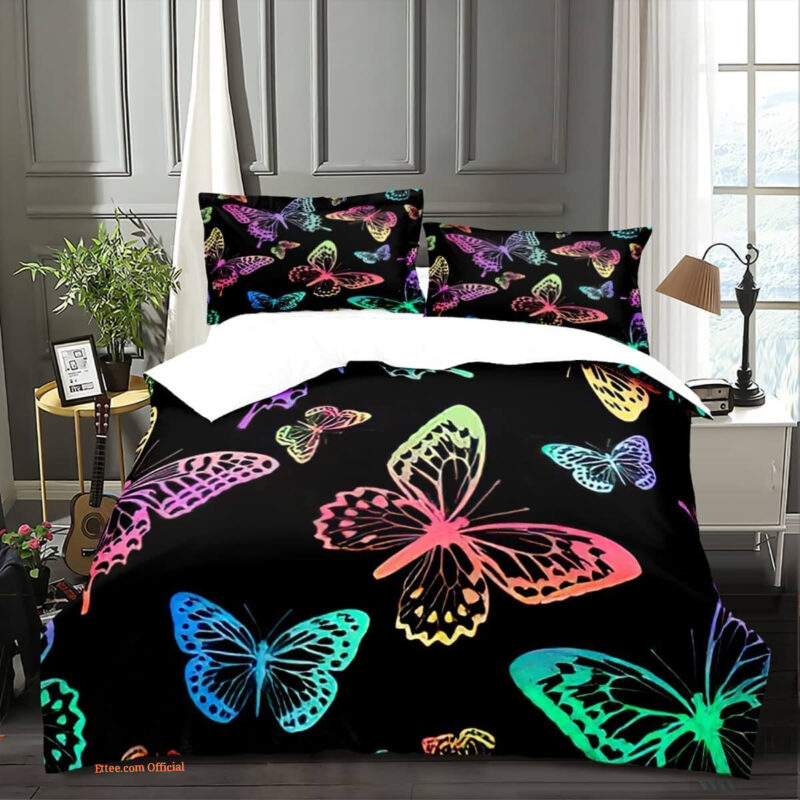 Neon Butterfly Rainbow Neon Butterfly Bedding Set - King - Ettee