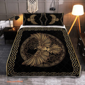 Odin'S Celtic Raven On The Background Yggdrasil Tree - Viking Quilt Bedding Set - King - Ettee