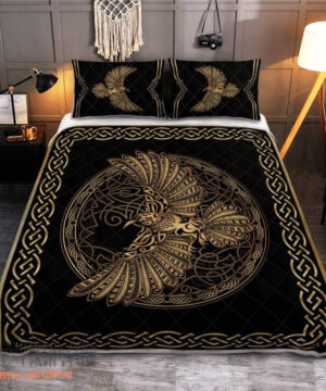 Odin'S Celtic Raven On The Background Yggdrasil Tree - Viking Quilt Bedding Set - King - Ettee