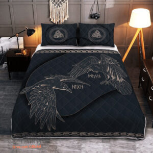 Odin'S Ravens - Huginn And Muninn - Viking Quilt Bedding Set - King - Ettee