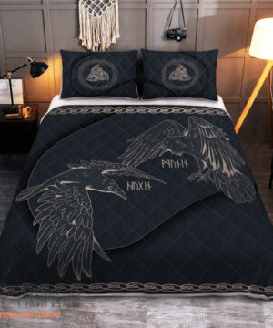 Odin'S Ravens - Huginn And Muninn - Viking Quilt Bedding Set - King - Ettee