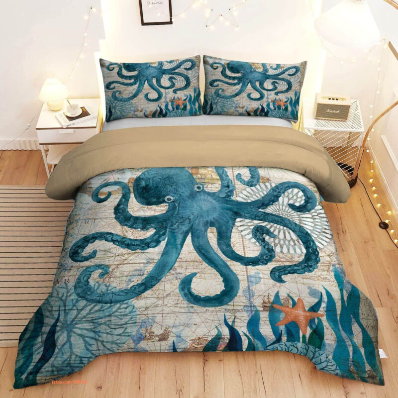 Ocean Comforter Set Queen Size Kids Octopus Bedding Set - King - Ettee