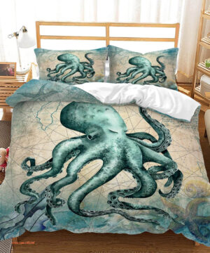 Octopus Sea Animal Mediterranean Style Design Bedding Set - King - Ettee