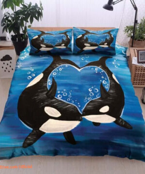 Orca The Killer Whale Mom And Baby Cotton Bed Sheets Spread Comforter Bedding Sets - King - Ettee