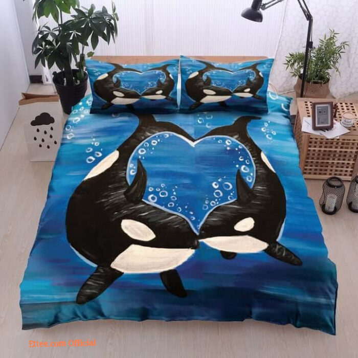 Orca The Killer Whale Mom And Baby Cotton Bed Sheets Spread Comforter Bedding Sets - King - Ettee