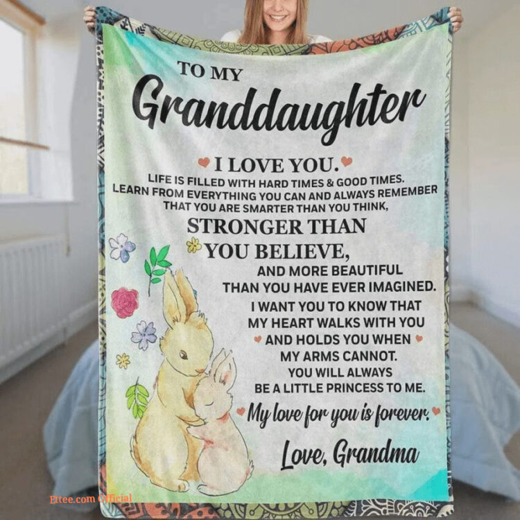 To My Granddaughter Bunny Quilt Blanket. Light And Durable. Soft To Touch - Super King - Ettee