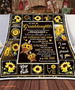 To My Granddaughter Sunflower Turtle Quilt Blanket. Foldable And Compact - Super King - Ettee