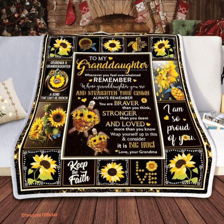To My Granddaughter Sunflower Turtle Quilt Blanket. Foldable And Compact - Super King - Ettee