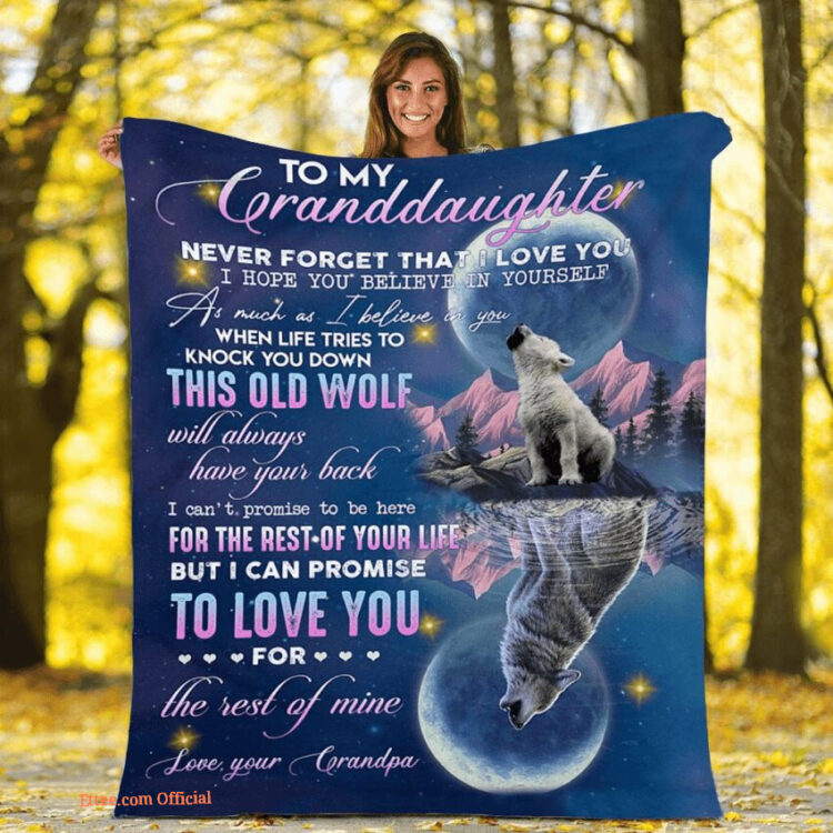 To My Granddaughter Wolf And Moon Quilt Blanket. Foldable And Compact - Super King - Ettee