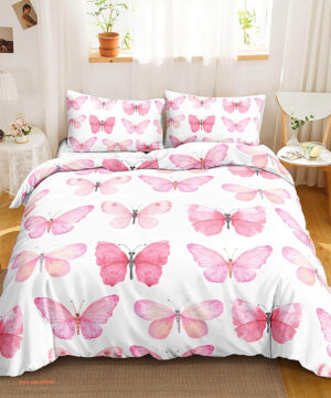 Pink Butterfly for Girl 3 Piece Bedding Set. Luxurious Smooth And Durable - King - Ettee