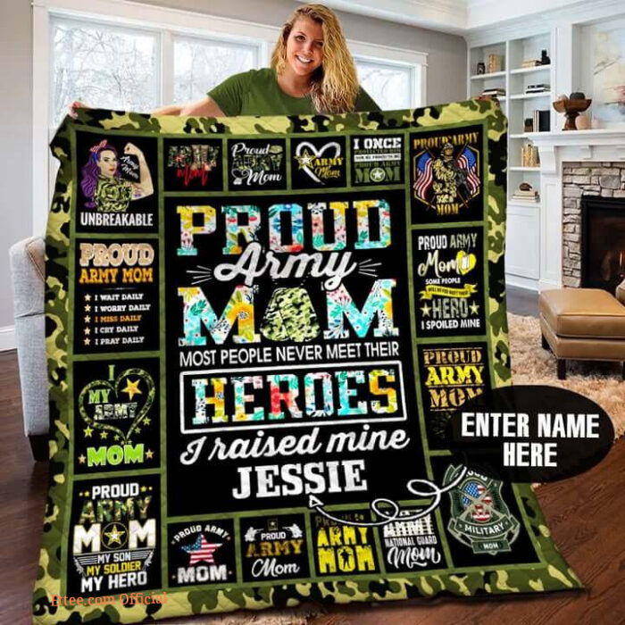 Proud Army Mom To My Son From Mom Quilt Blanket Great Customized Blanket - Ettee - Army Mom Gift