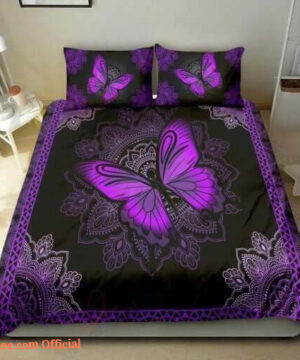 Purple Butterfly And Mandala Pattern Bedding Set Bed Sheets Spread Comforter Bedding Sets - King - Ettee