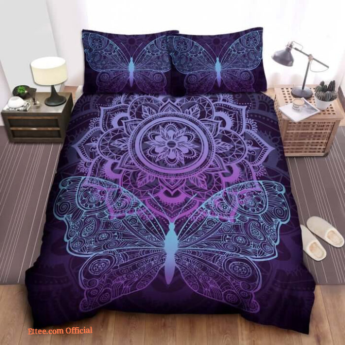 Purple Butterfly Bedding Set. Luxurious Smooth And Durable. Smooth Comfort - King - Ettee