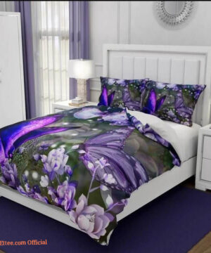 Purple Butterfly Cotton Bed Sheets Spread Comforter Bedding Sets - King - Ettee