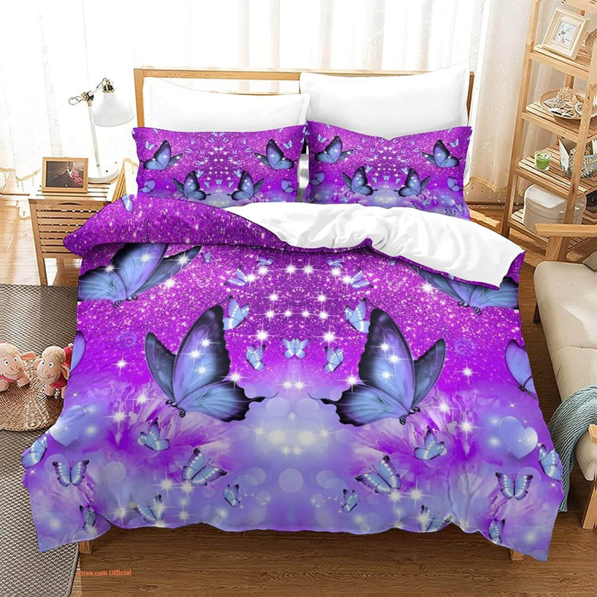 Purple Butterfly Girls Teen Kids Quilted Bedspread Comforter Bedding Sets - King - Ettee