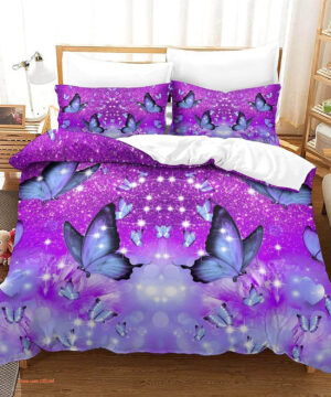 Purple Butterfly Girls Teen Kids Quilted Bedspread Comforter Bedding Sets - King - Ettee