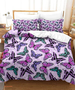 Purple Butterfly Girls Teen Kids Quilted Bedspread Quilt Bedding Set - King - Ettee