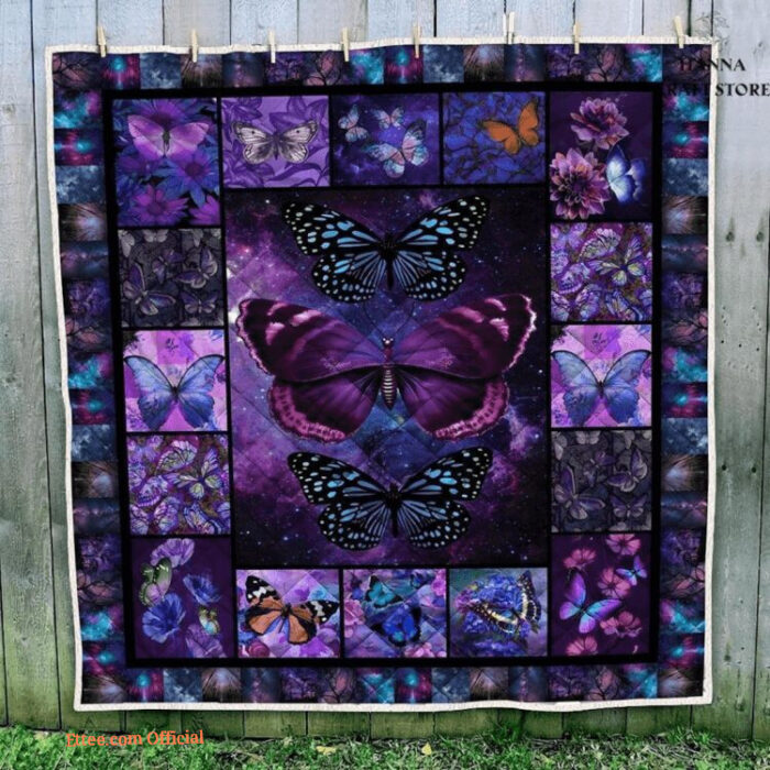 Purple Collection Butterfly Flower Animal Nature Lover Vintage Quilt Blanket - Super King - Ettee