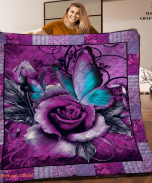 Purple Rose Flower Butterfly Animal Romance Couple Quilt Blanket - Super King - Ettee