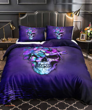 Purple Skull Trippy Butterfly 3 Piece Bedding Set. Luxurious Smooth And Durable - King - Ettee