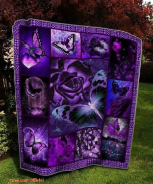 Purple Twinkle Butterfly Flower Quilt Blanket - Super King - Ettee