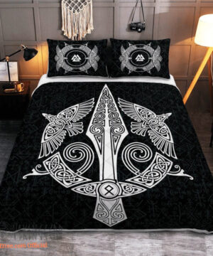 Raven And Spear Of Odin - Viking Quilt Bedding Set - King - Ettee