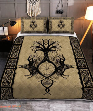 Raven With Yggdrasil - Viking Quilt Bedding Set - King - Ettee