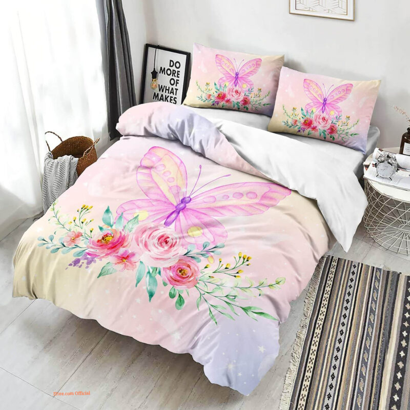 Rainbow Butterfly Rainbow Flower Butterfly Bedding Set - King - Ettee